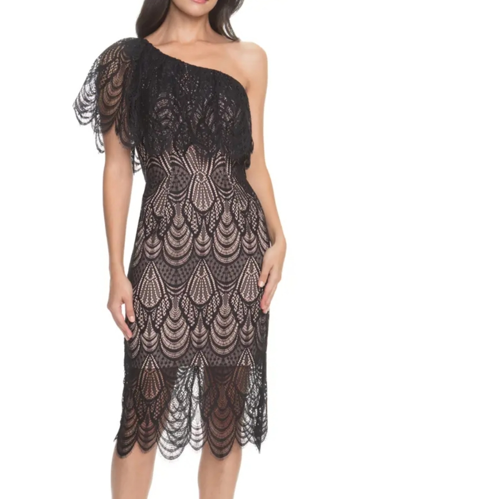NWT Dress The Population Black Violet One Shoulder